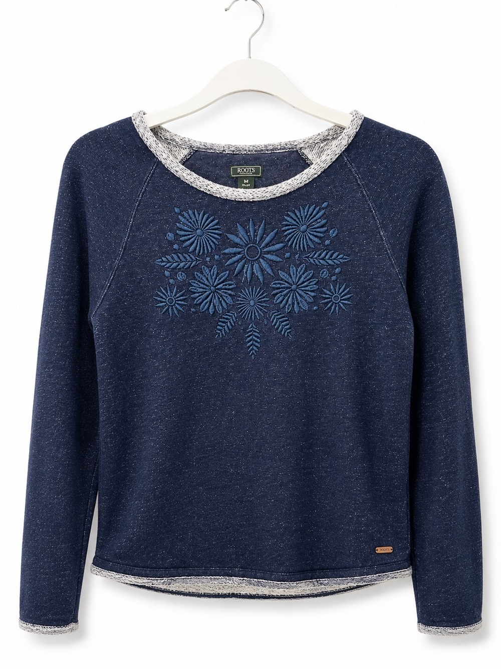 Roots Navy Floral-Textured Crew Sweatshirt